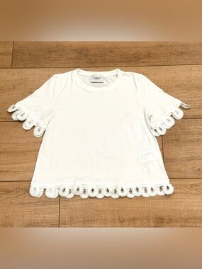 Dondup White Scalloped Guipure Lace Trim Tee Made in Italy XS